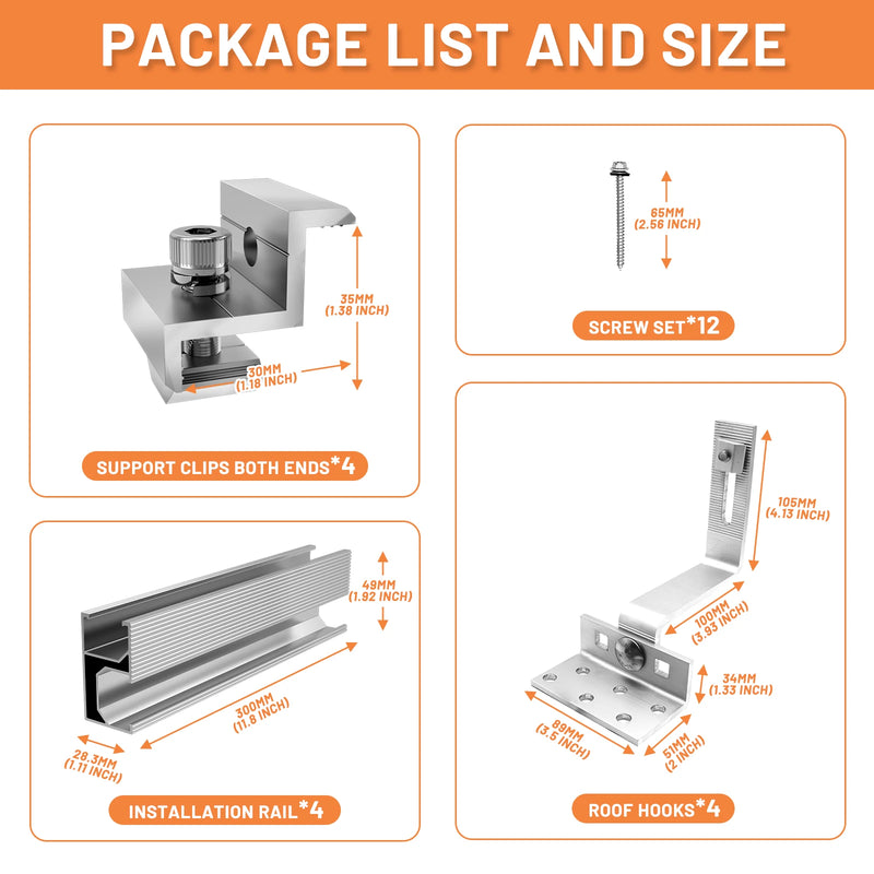 CP-SETUNO Solar Panel Mounting Set, Photovoltaic Mounting Rail for 1/2/4 Solar Panel, 300 mm Aluminum Mounting Rail, for 30/35 m
