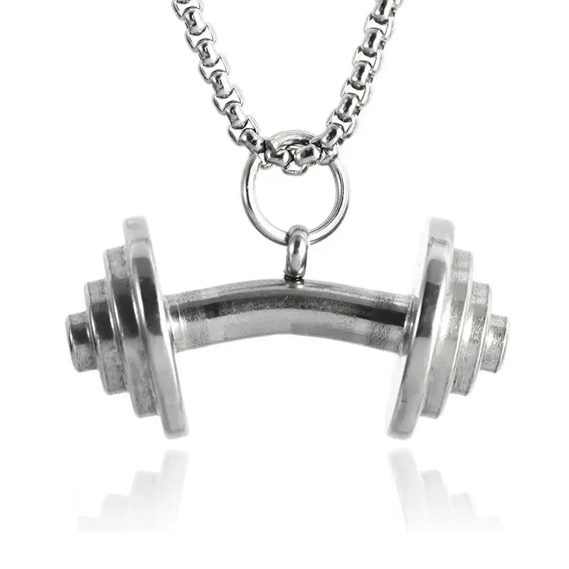 Titanium Steel Dumbbell Pendant Gym Fitness Equipment Barbell Necklace Domineering Muscular Men Fitness Leisure Sports Jewelry