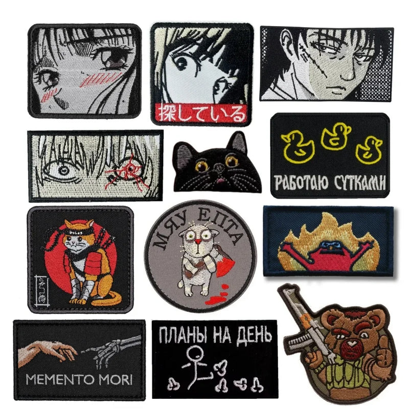 Japan Samurai Cat Stickers for Clothes Anime Patch Hook and Loop Patches Cartoon Cute Badges Tactical Military Backpack Emblem