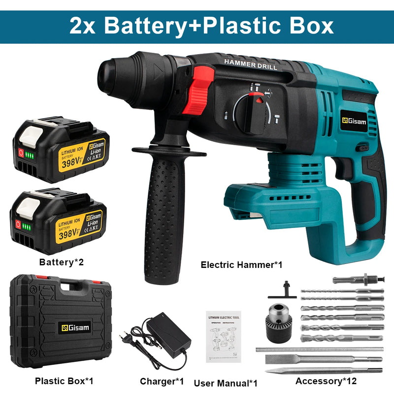 26mm Brushless Electric Hammer Drill Multifunctional Rotary Hammer Drill Cordless Impact Drill Tool For Makita 18V Battery Pin
