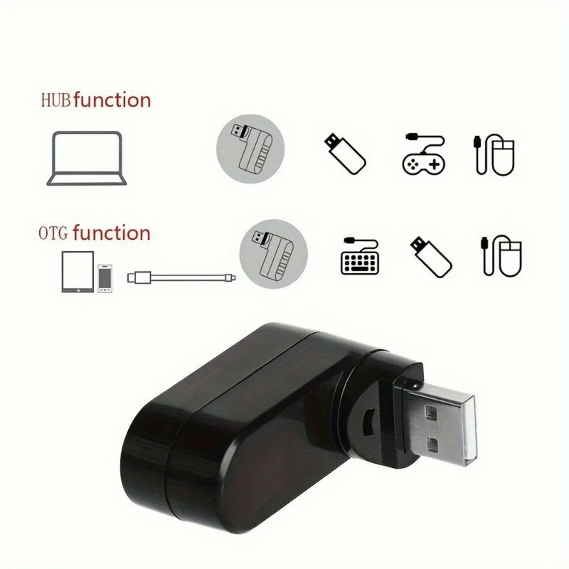 180° Degree Rotation Potable Converter Mini 3 Port 2.0 USB Hub High Speed Rotate Splitter Adapter For Laptop Notebook