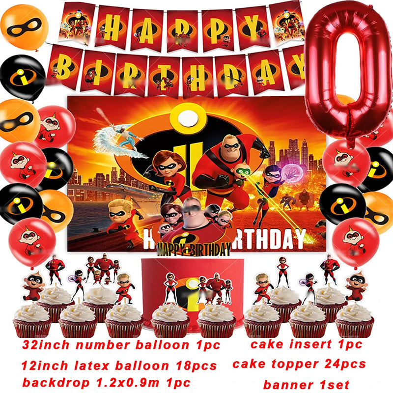 Cartoon The Incredibles Theme Boy Birthday Party Latex Balloons Cake Topper Banner Background Baby Shower Supplies For Kids Gift
