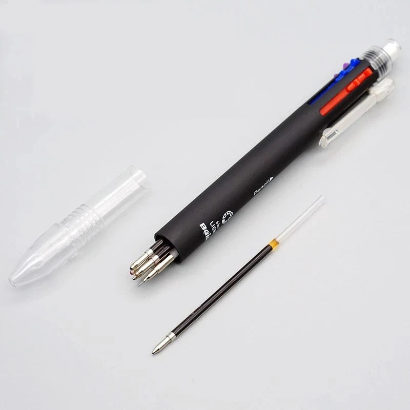 6 In 1 Multicolor Roll Ball Pen Set with Refills Lead 5 Color Ballpoint Pen and 1 Pencil Core Creative Multifunction Marking Pen