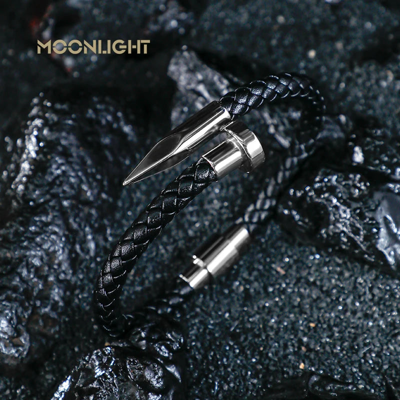 High Quality Classic Geometric Nail Design Bracelet for Men Punk Jewelry Braided Leather Bracelet Man Accessories Party Gifts