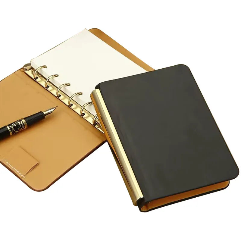 Metal Leather A7 Notebook Mini Pocket Notebook Portable Loose-leaf Notebook Luxury Hand Ledger Budget Planner Agenda