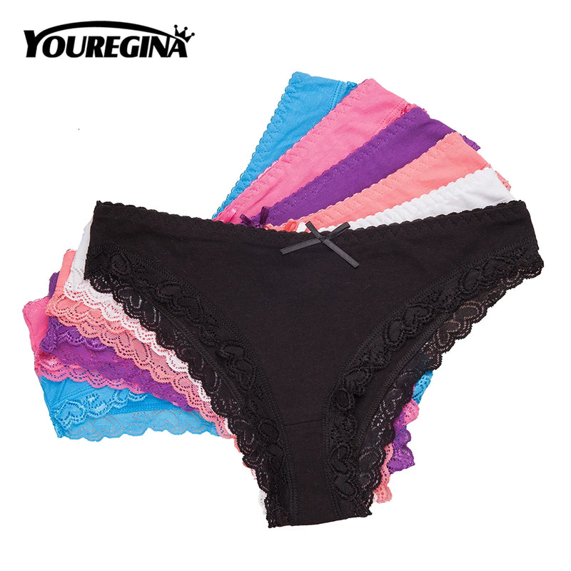 Women's Panties Sexy Lace Cotton Briefs Solid Color Low Rise Knickers Plus Size Girls Underwear Ladies Lingerie M L XL 5 Pcs/set