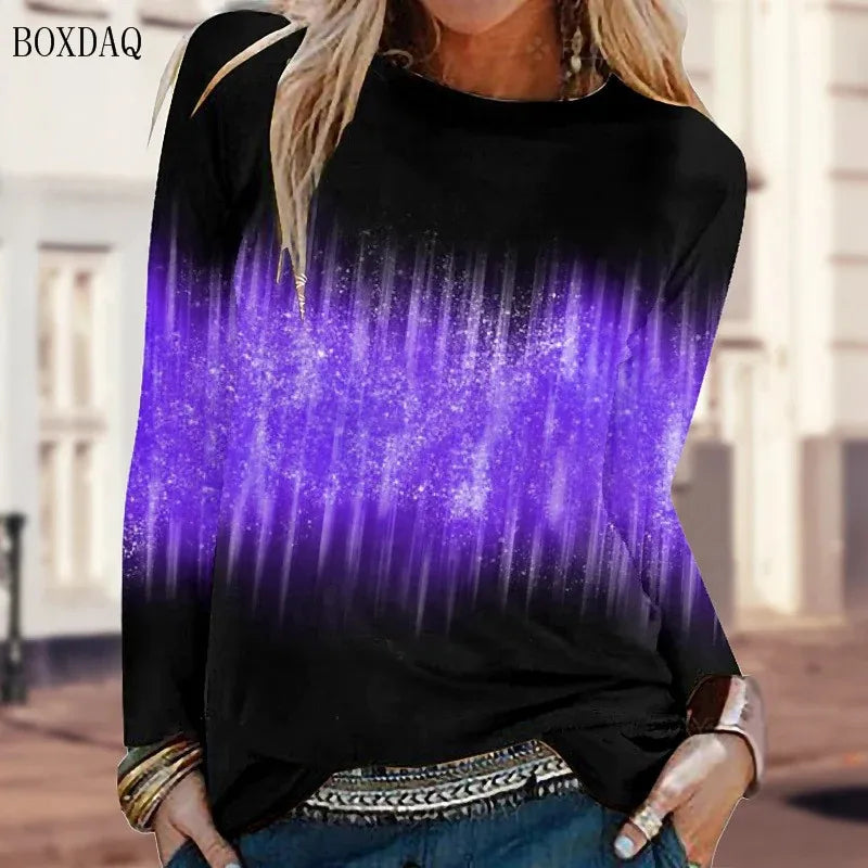 Long Sleeve Gradient Pattern Women Fashion T-Shirts Spring Autumn 3D Tie-dye Print Street Ladies Tees 6XL Big Size Casual Tops