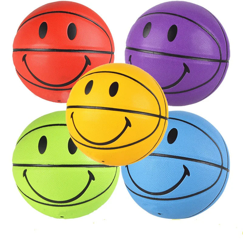 Smiley Basketball Ball Smiling Face Street Basket Ball Size 5/7 Professional Match Training Basketball Multicolor Gift for Boys