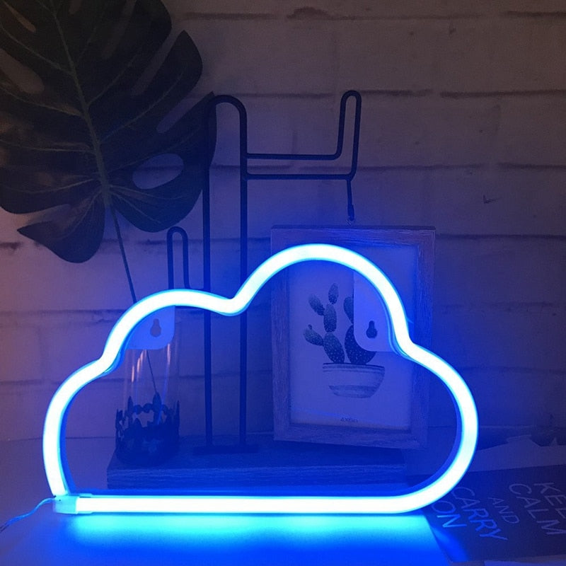 LED Cloud Design Neon Sign Night Light Art Decorative Lights Plastic Wall Lamp for Kids Baby Room Holiday Lighting Xmas Party
