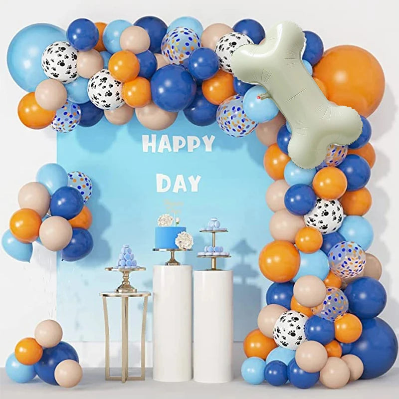 121Pcs Dog Paw Balloons & Bone Balloon Birthday Balloons Garland Arch Kit for Boys Girls Bluey Theme Birthday Party Decorations