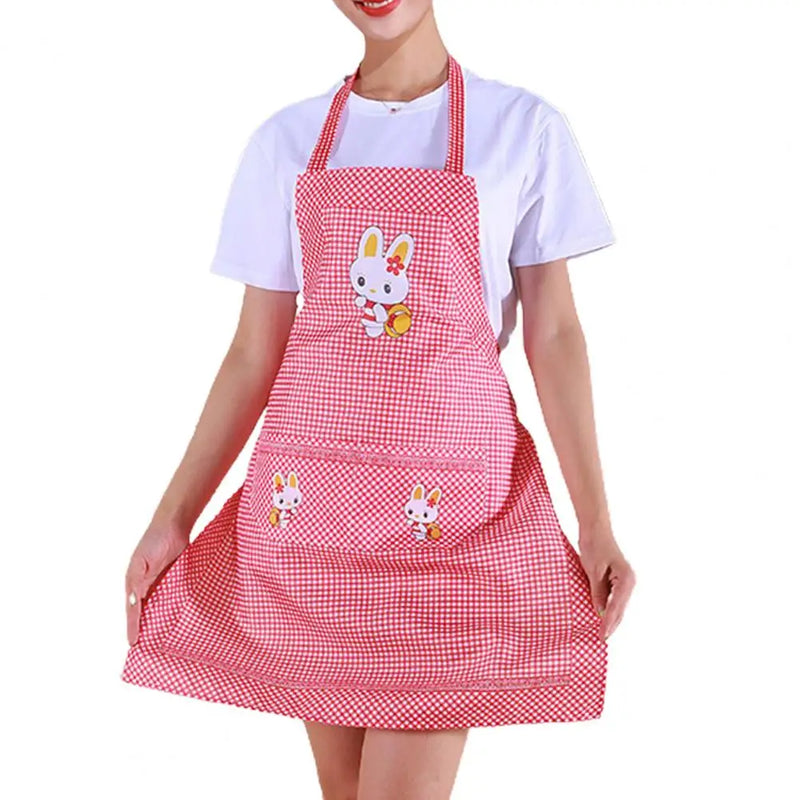 Kitchen Apron Home Cleaning Tools Double Pocket Cartoon Rabbit Adults Lady Women Apron Easter Cotton Linen Household Supplies