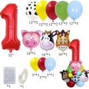 Farm Animal Balloon Tower with Digital Baloon Carton Cow/Pig/Sheep Balloons Kids Farm Animals Happy Birthday Party Decoration