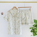 Japanese summer new ladies cotton gauze short sleeve shorts pajamas suit cute heart-shaped thin section home service suit woman