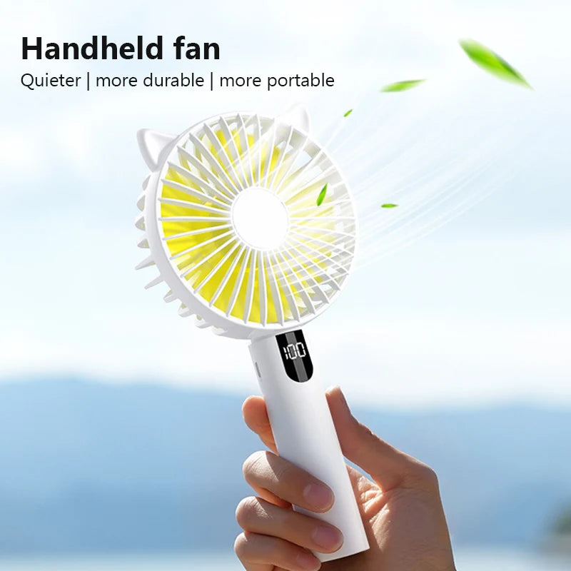 Small Handheld Fan USB Rechargeable Mute Cute Cat Ear Desktop Fans Portable Mini Air Cooler Cooling Travel Hand Fans ventilador