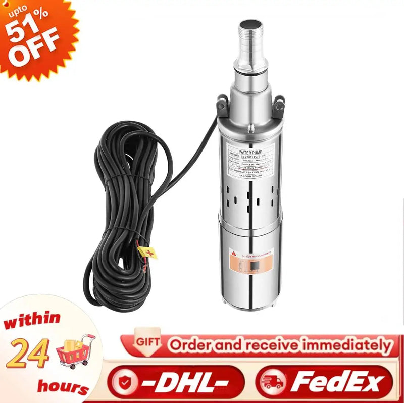 Submersible Water Pump Energy Saving 12V 20M Lift Max Flow 1.2M³/H Solar Energy Deep Well Pump