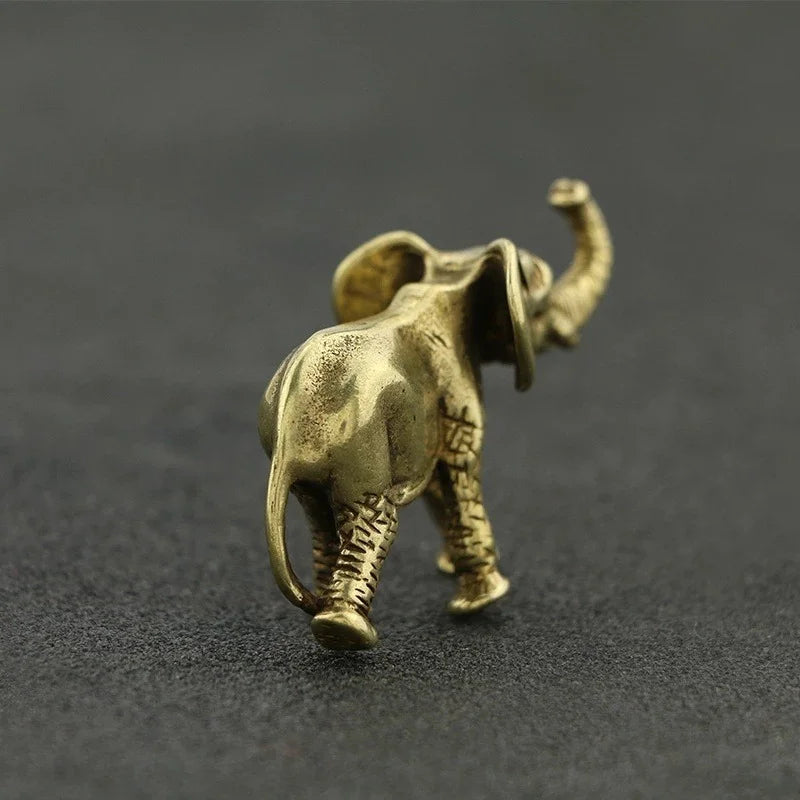 Antique Mini Elephant Figurines for Home Decoration Office Tea Pet Desktop Animal Ornaments Bronze Carving Handles