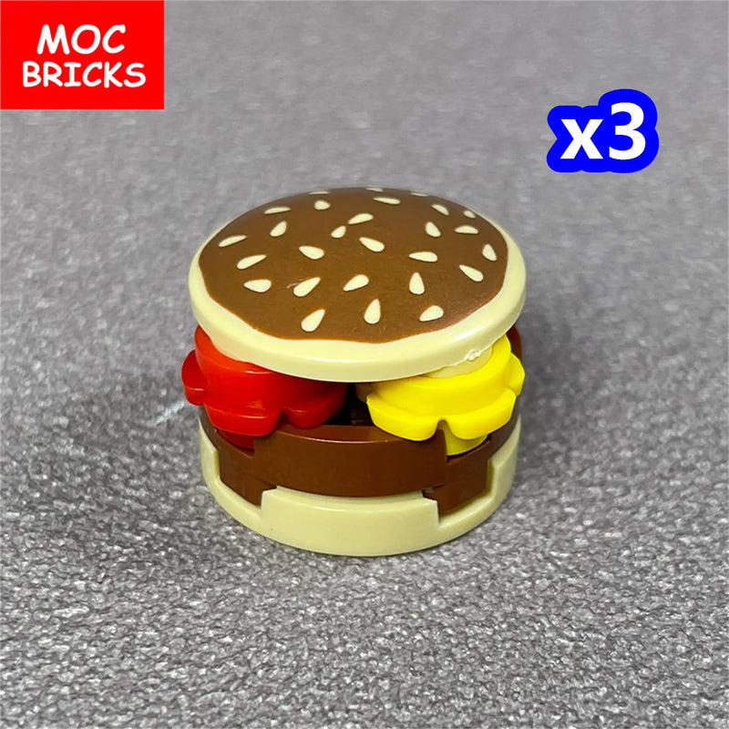 MOC Bricks Food Cookie Bone Pretzel Bagel Biscuits Waffle Chips Hot Dog Bread Pizza Milk Educational Building Blocks Kids Toys