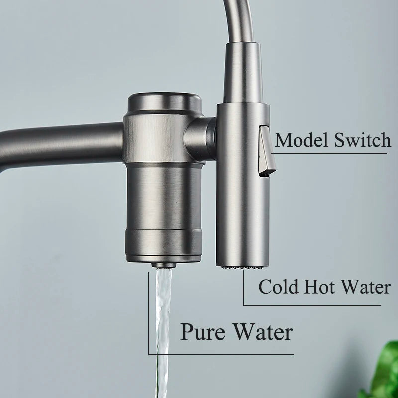 Filtered Kitchen Sink Faucet Pure Water Tap Spout 2 Models Spout Deck Mount Single Handle Cold Hot Water Mixer Washing Tub Crane