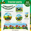 Tractor Birthday Party Supplies,66 pcs Decorations Tableware Pack-Tractor Plates and Napkins Cups Tablecloth&Banner etc