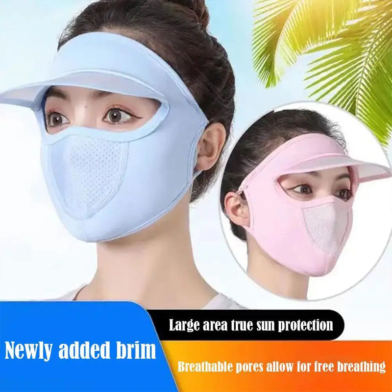 Summer Sunscreen Full Mask Anti UV Breathable Sun Hat Ice Silk Cooling Full Face Coverage Outdoor Cycling Sun Protection Hats