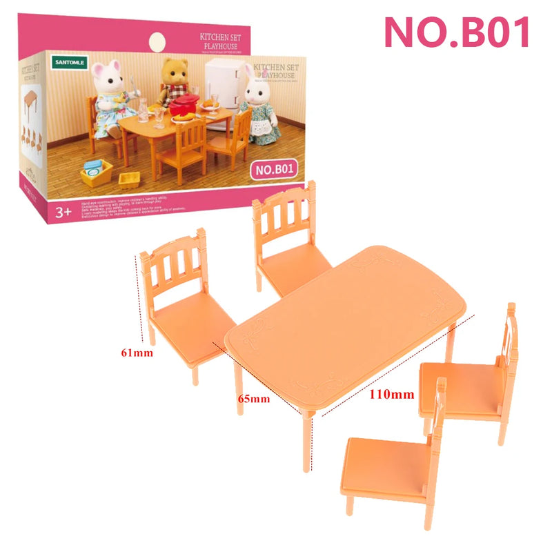 1:12Dollhouse Miniature Furniture Toys Set DIY Forest Family Kids Girls Pretend Play Furniture Toys Gift for Christmas Birthday