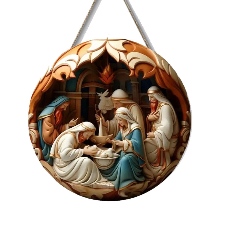 1pcs Easter Nativity Keepsake Christmas Plane Wooden Prayer Pendant Jesus Christ Religiou Hanging Tree Home Furnish Decor Supply