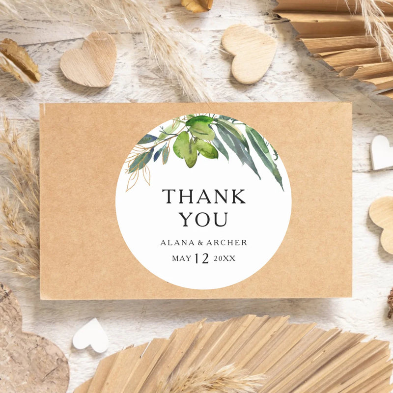 Customized wedding thank-you circular stickers, suitable for occasions such as weddings, birthdays, baptisms, and anniversaries.