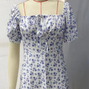 2024 New Summer Casual Off Shoulder Tie Up Floral Print A-Line Dress Sexy Women Short Sleeve Slim Mini Dress for Club Party