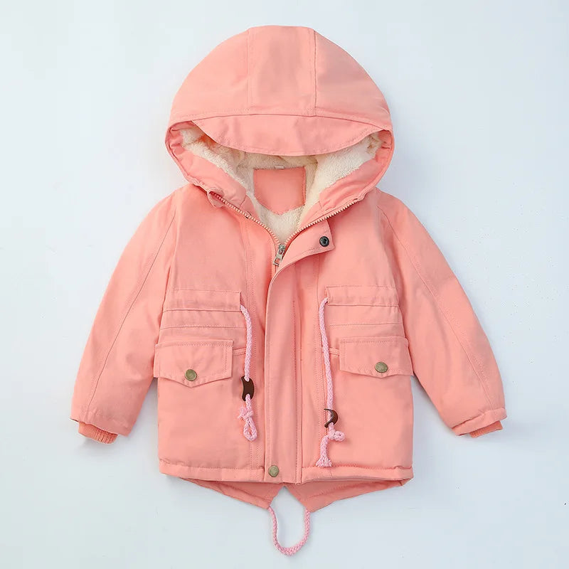 Boys Girls Winter Jacket Children Plus Velvet Thick Warm Coats Kids Fashion Zipper Outwears Autumn Hooded Windbreaker Clothing
