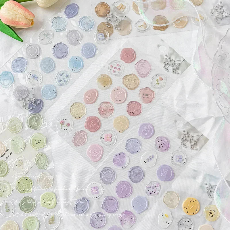 18pcs/bag Wax Seals Stamp Sticker Vintage European Style Candy Color Sticker for DIY Decroative Scrapbook Journal Student Supply