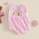 Toddler Girls Easter Outfits Bunny Embroidered Sleeveless Rompers Round Neck Infant Bodysuits Jumpsuits Spring Clothes