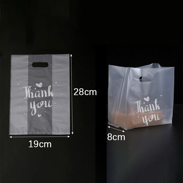 50pcs Thank You Plastic Bags Natal Gift Packaging Bag With Hand Shopping Bag Wedding Party Favor Candy Cake Wrapping Bags