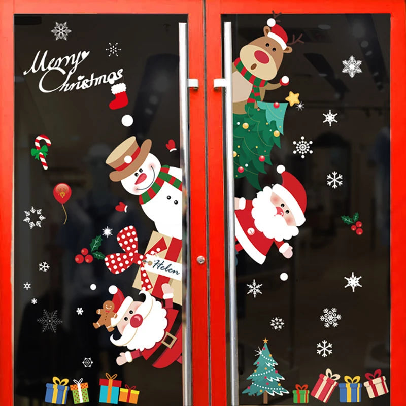 2025 New year Merry Christmas wall Window Stickers Elk Santa Claus Window Clings Decal Christmas Decoration For Home Navidad