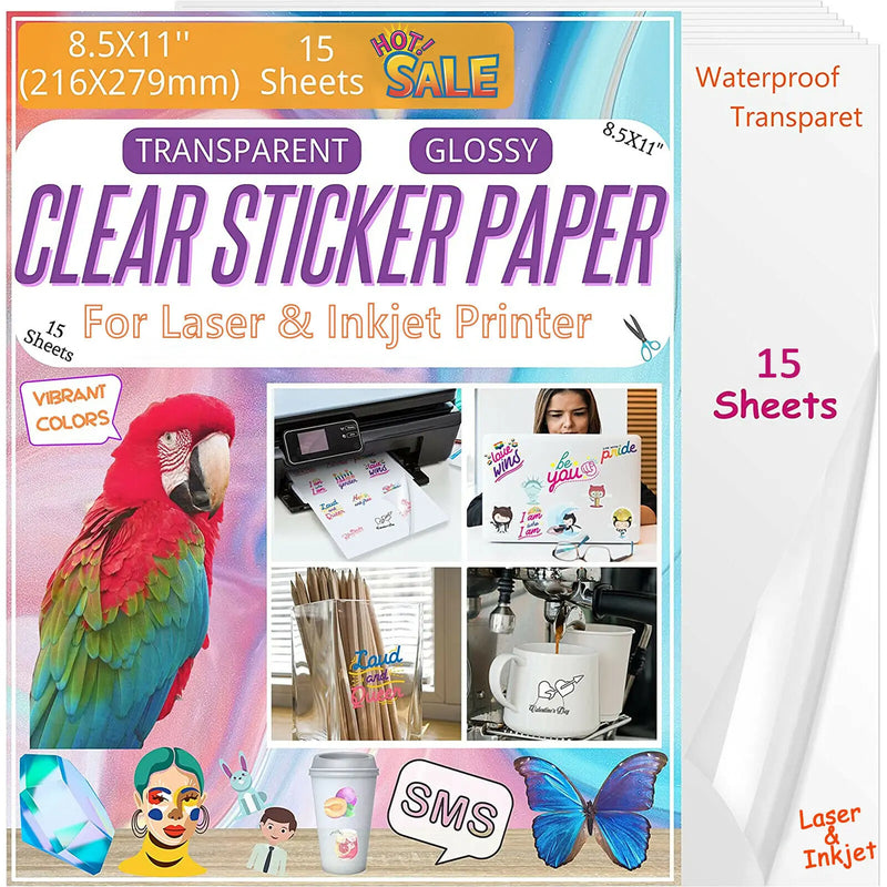 HTVRONT 15 Sheets 11X8.5inch Printable Vinyl Sticker Paper A4 self-adhesive Copy Paper for Inkjet & Laser Printer DIY 8.5x11''