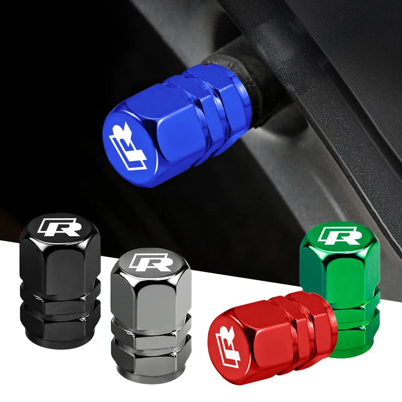 4Pcs 3D Metal Car Tire Valve Caps Wheel Dust Cover For R Volkswagen CC R-Line Beetle Tiguan GTI Arteon Tayron GTD T-ROC Scirocco