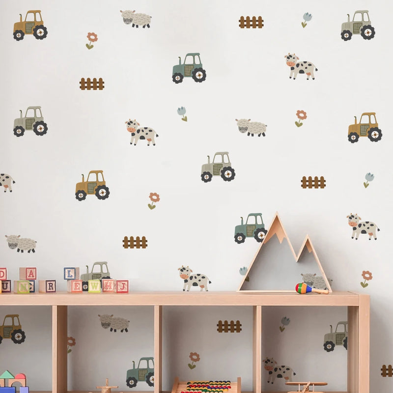 Cartoon Farm Animals Car Wall Stickers for Nursery Kids Room Living Room Bedroom Wall Decals Home Decorative Stickers Murals