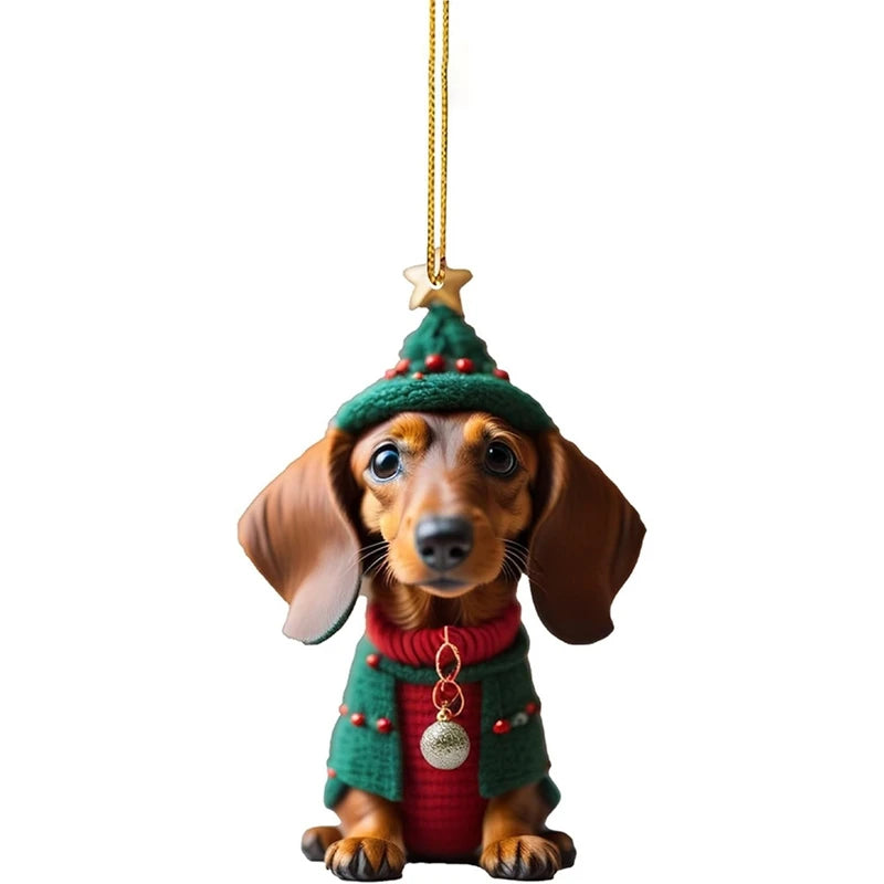 Funny Dog Christmas Tree Ornament Christmas Dog Car Hanger Pendants Christmas Decoration Acrylic Craft Dog Home Decor Xmas Party