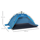 Outsunny Pop-Up Beach Tent with 2 Doors 2 Windows 220X173X120 cm Blue
