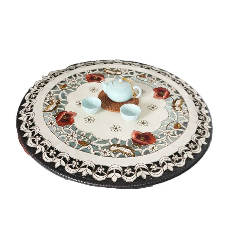 Luxury round satin rose flower Embroidered table cover cloth kitchen Christmas coffee tea tablecloth wedding party home decor