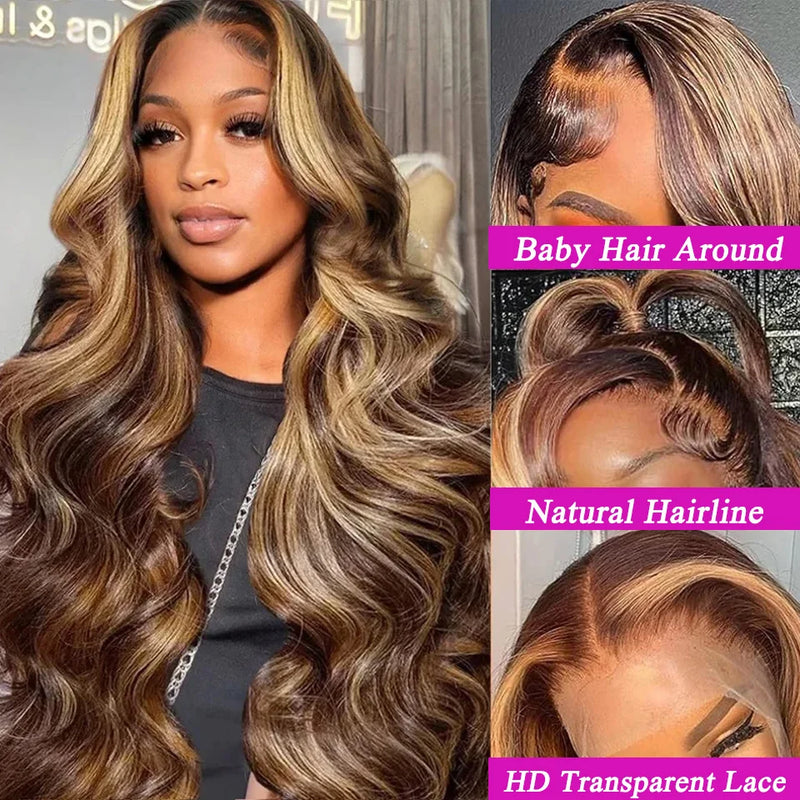 Highlight Body Wave Wig 13x4 Lace Frontal Wigs Human Hair PrePlucked For Women 13x6 Hd Lace Honey Blonde Human Hair Wigs 100%