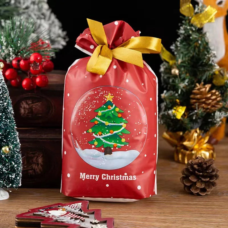 Hot Sale 10Pcs/Lot 15x23cm Christmas Plastic Gift Bag Party Favor Boutique Cosmetics Candy Gifts Packaging Bags With Drawstrings