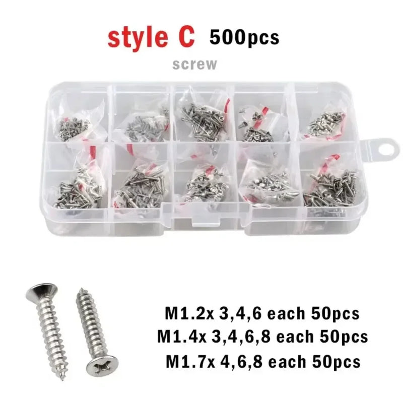 M1 M1.2 M1.4 M1.7 M2 M2.6 M3 M4 Stainless Steel Cross Countersunk Head Wood Screw Set Phillips Flat Head Self Tapping Screws Kit