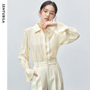 SENTUBILA Office Lady Long Sleeve Shirt Women 2025 Autumn Fall Fashion Pleate-detail Sleeve Button Up Shirts & Blouses 143C55634
