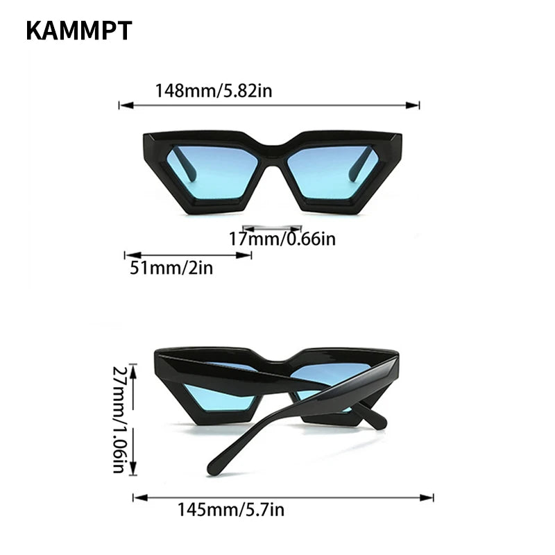 KAMMPT Vintage Cat Eye Sunglasses New Fashion Oversized Thick Frame Gradient Men Women Shades Trendy Brand Design UV400 Eyewear