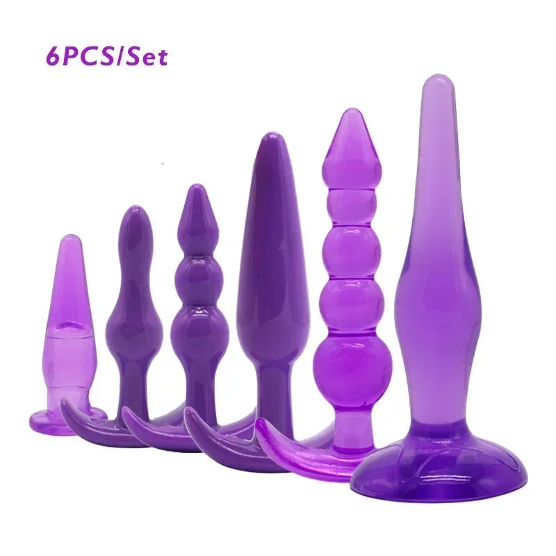 Anal Plug 6pcs Funny Butt Plug Backcourt Waterproof Silicone Comrades Adult Products Combination Set Massager Stick Training Kit