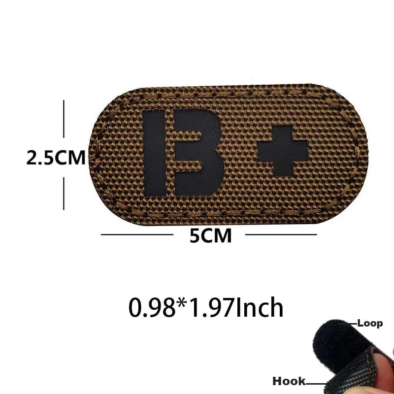 5*2.5CM IR Reflection Blood Type A B AB O POS NEG Embleem Hook and Loop Patches,Tactical Badges Clothes Stickers Glow in Dark