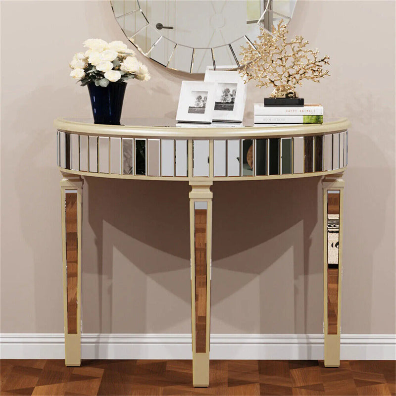 Half Moon Console Table Modern Silver Mirrored Living Room Console Entryway Table