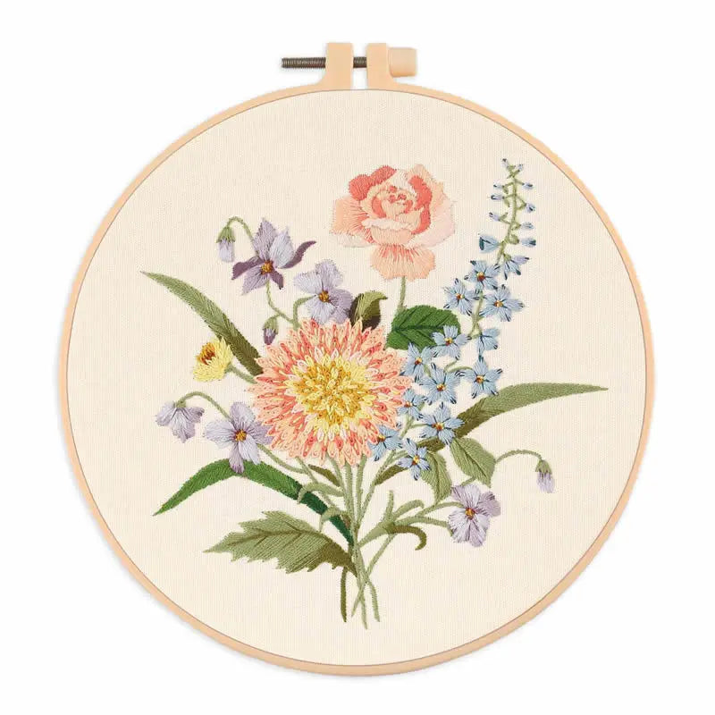 Embroidery Starter Kits with Floral Flower Patterns Embroidery Kit for Beginners Fabric Cross Stitch Kits for Adults DIY