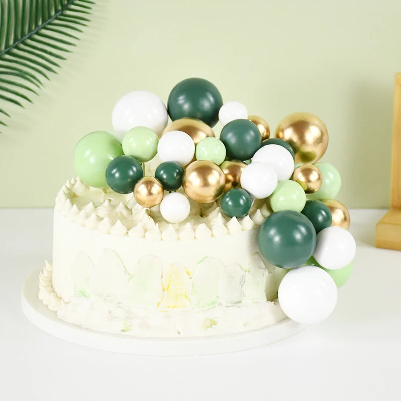 Green White Ball Cake Toppers DIY Cupcake Insert Toppers Gold Foam Spherical Decoration Baby Shower Wedding Birthday Party Favor