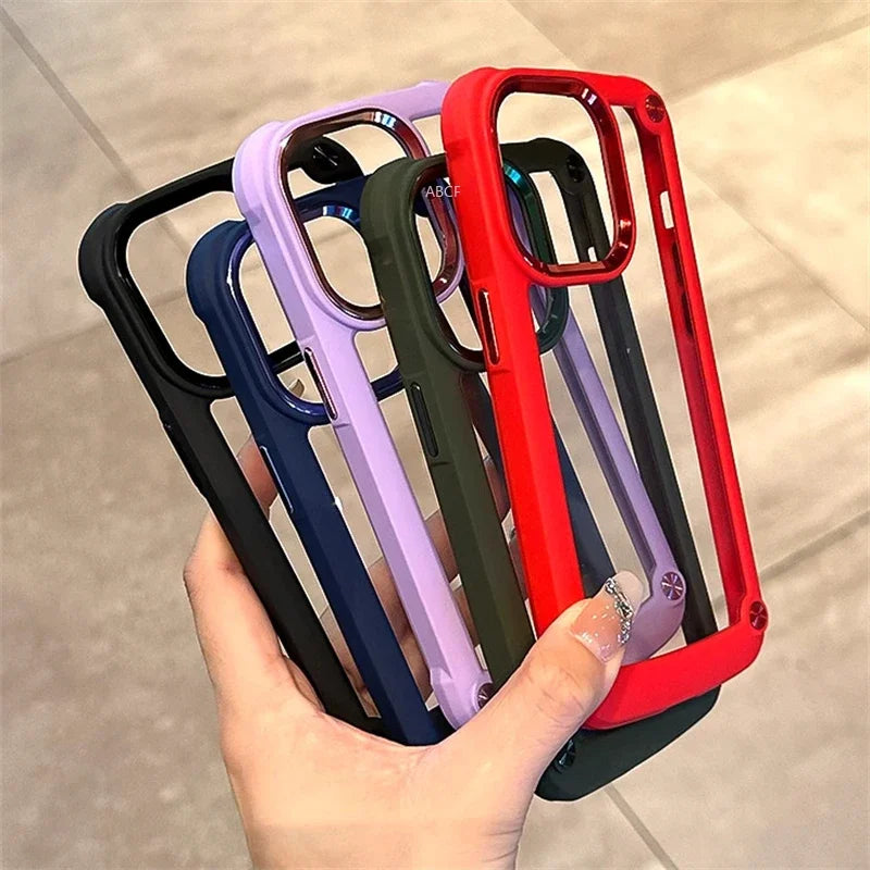 Luxury Hybrid Soft Bumper Hard Acrylic Case For iPhone 15 14 13 12 11 Pro Max Metal Lens Ring Shockproof Armor Transparent Cover
